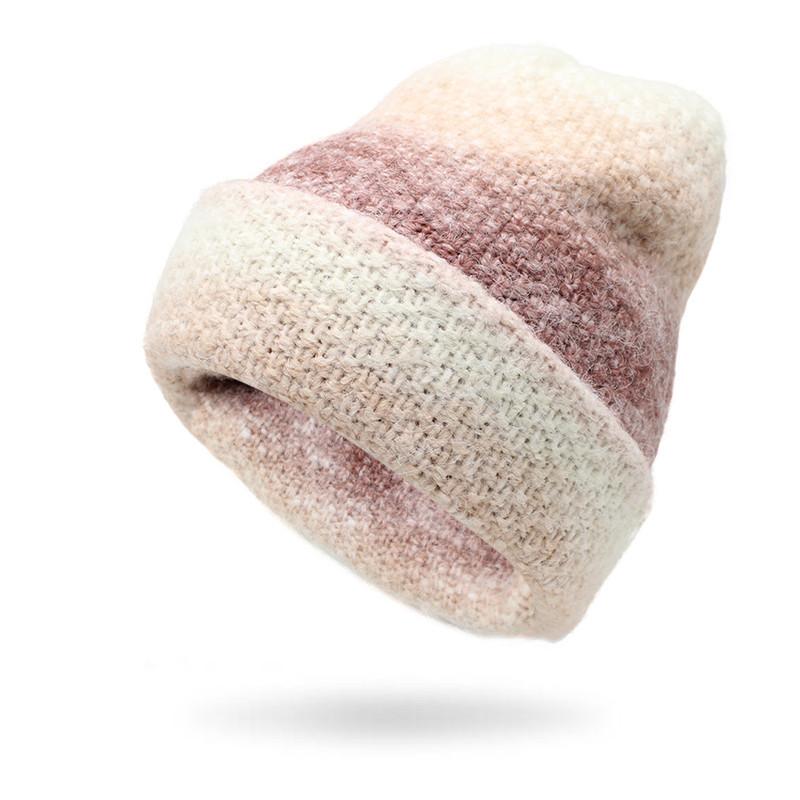Tie-Dye Gradual Change Color Rabbit Hair Wool Hat Women'S Warm Rainbow Knitted Hat Ear Protector Pullover Hat