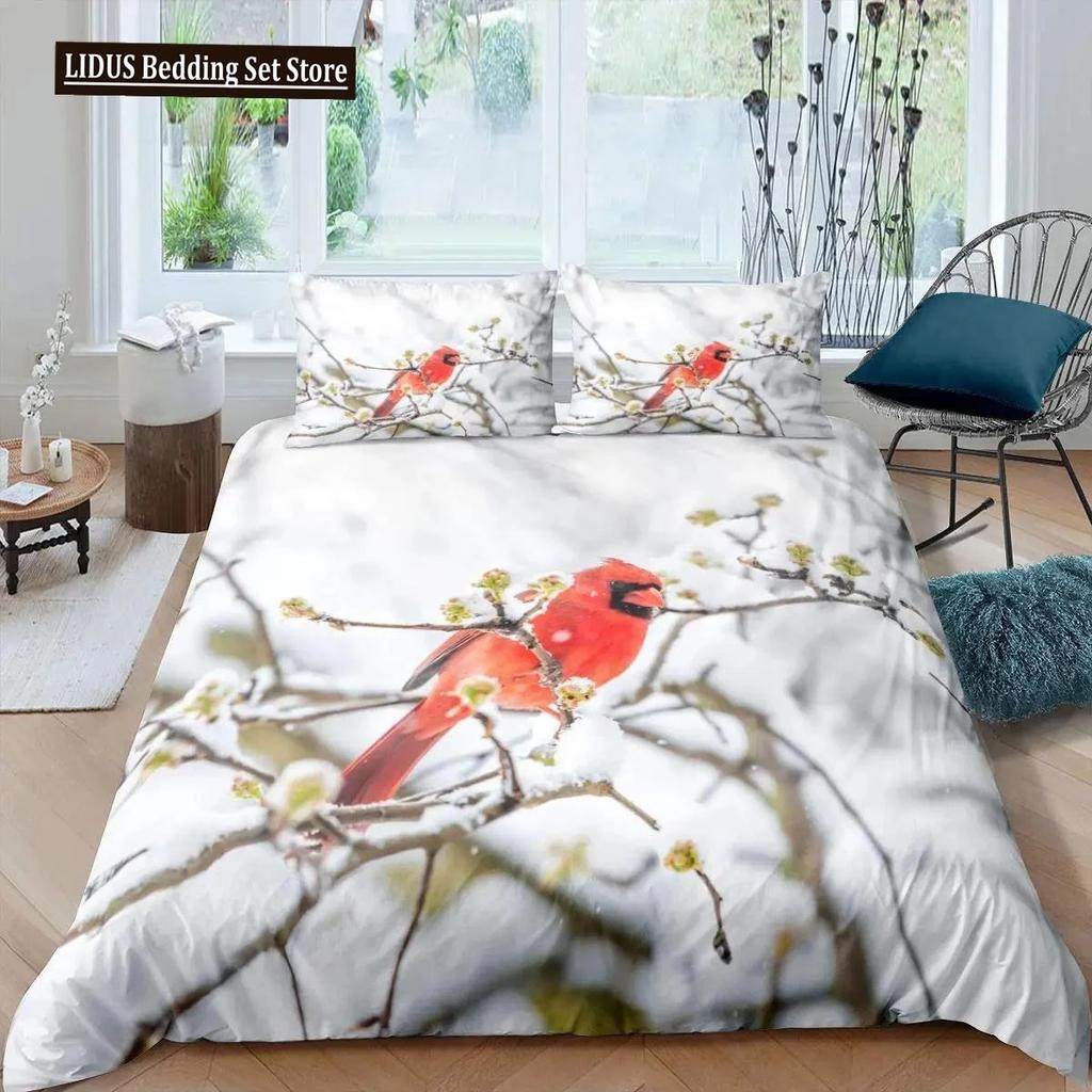 Comforter Cardinal Red Bird Bedding Set For Child Youth Pine Tree Comforter Animal Snow King Size Soft