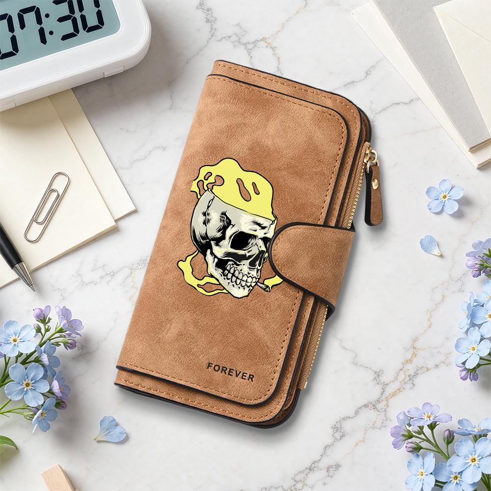 Gothic Skull Print Long Wallet Fashion PU Leather Card Holder Casual Daily Money Purse for Men Women