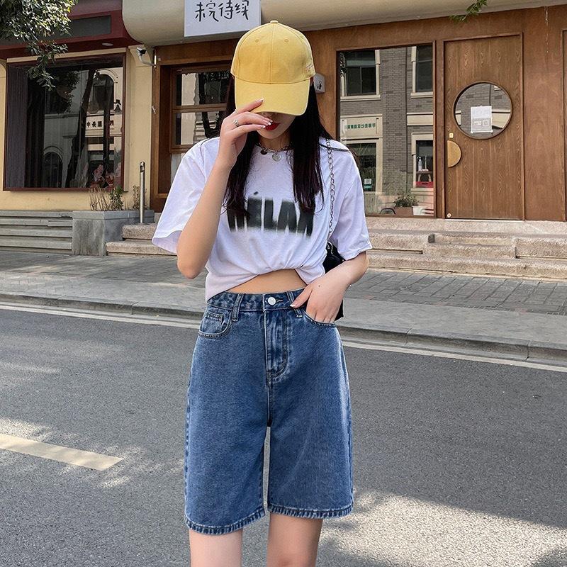 

Denim Five-point Pants Women s Summer Korean Version of The High-waisted Loose and Thin Straight Short-sleeved Shorts S темно-синий