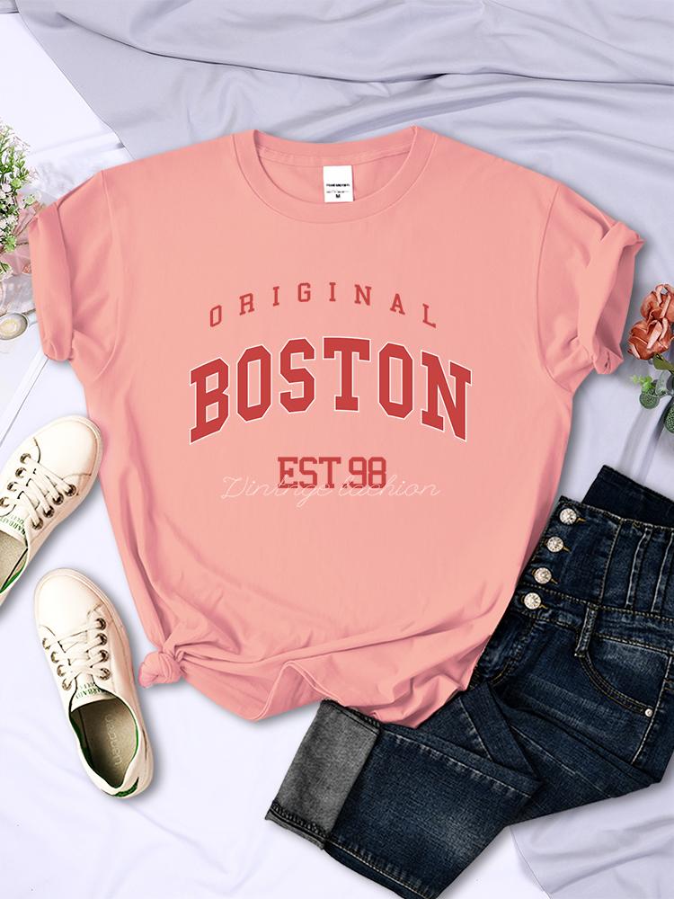 Original Boston Est.98 Street Letter Tshirt Women Summer Breathable T Shirt Hip Hop Casual Cool Short Sleeve Soft Street Clothes