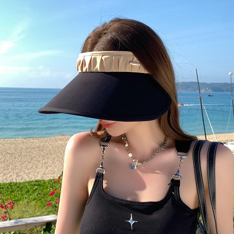 8523 hat women's fashion pleated empty top hat summer outdoor play visor hat big brim sun hat