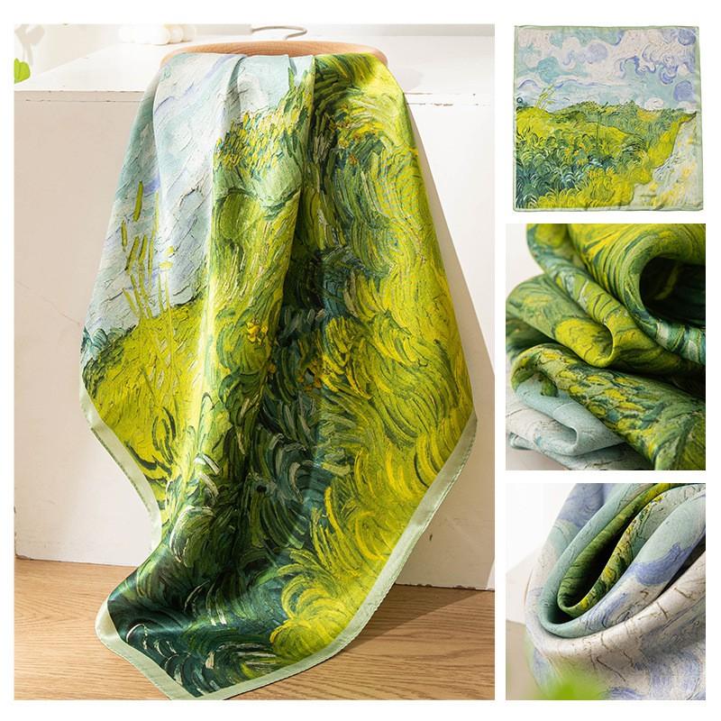 Black Coffee Leaf Print Silk Scarf 65x65cm Elegant Womens Square