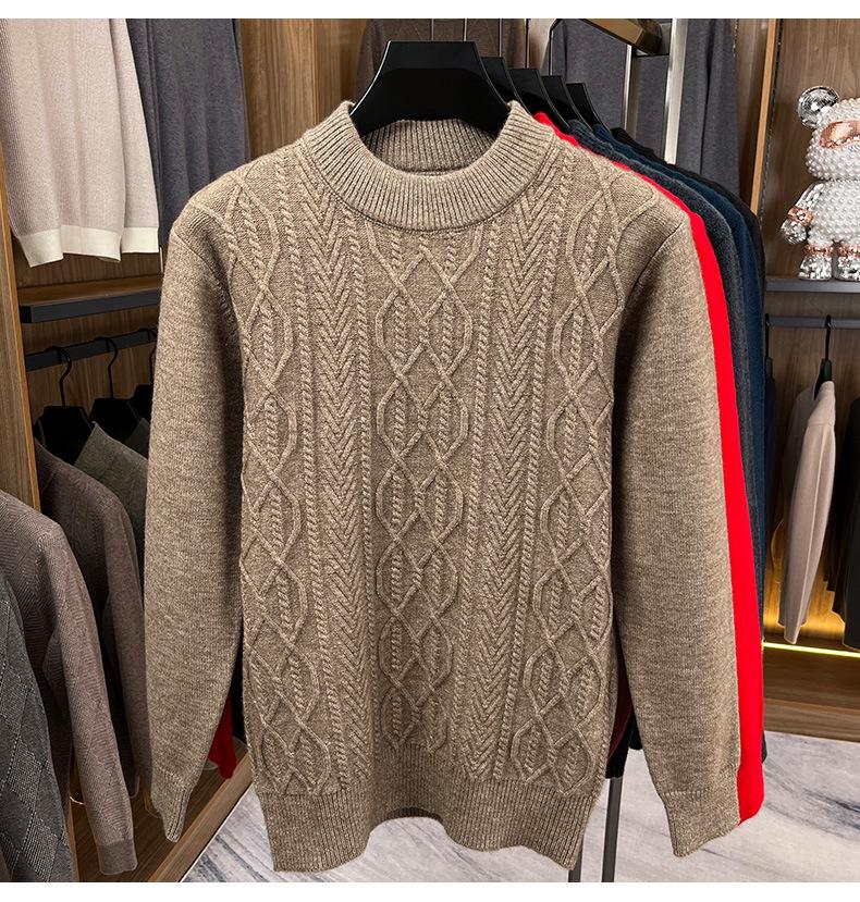 Men's Thick Warm Knitted Sweater, Half-High Collar, Winter Casual Mid-Age Dad Base Layer