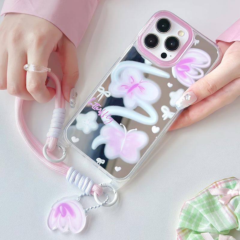 Huse Zhitai pentru iPhone 16 Pro/14/14 Pro Max/13 cu Șnur și Oglindă - Stil Ins