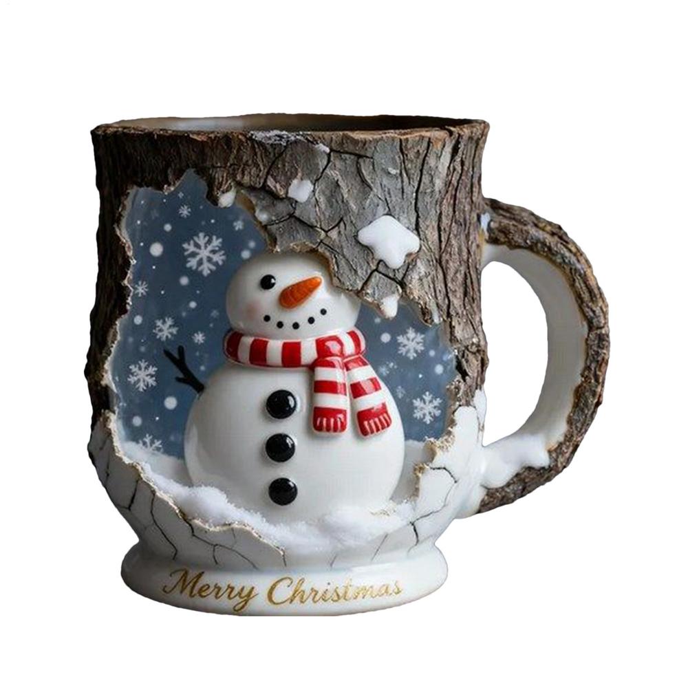 Christmas Coffee Cups Bark Crack Texture Drinkware Cups Santa Design Bark Crack Tea Mug for Traveling Home Table Centerpieces Standard