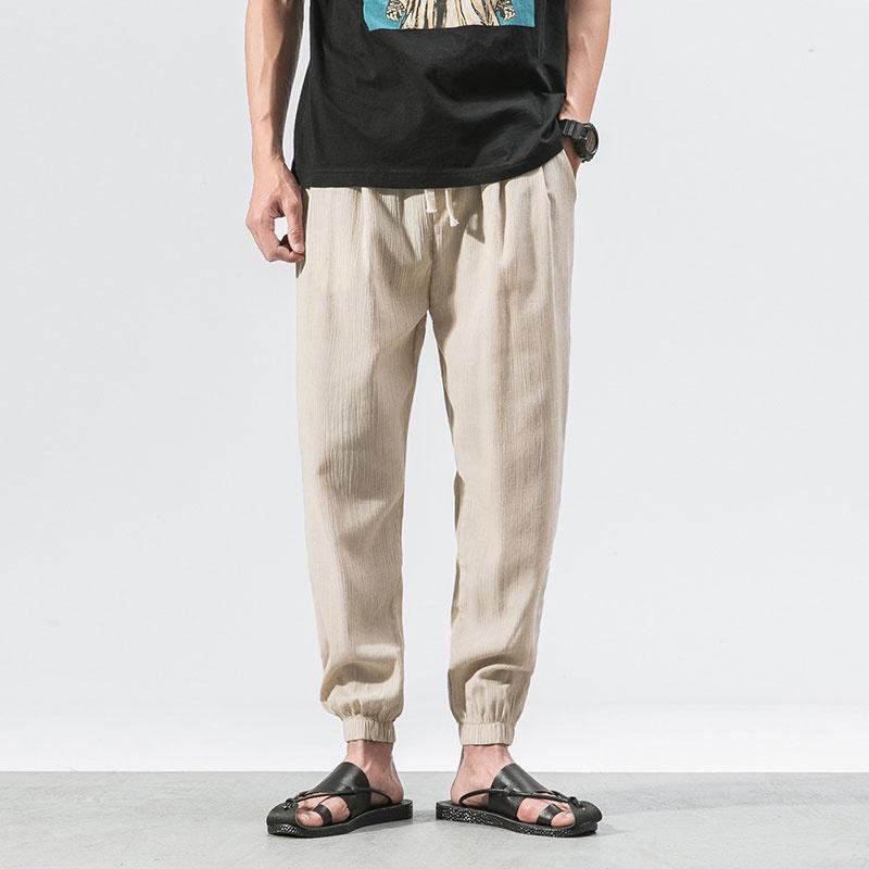 

Men s Plus Size Summer Ice Silk Lace Up Elastic Waist Loose Straight Leg Solid Color Harem Pants Lantern Tie Foot Casual Pants M