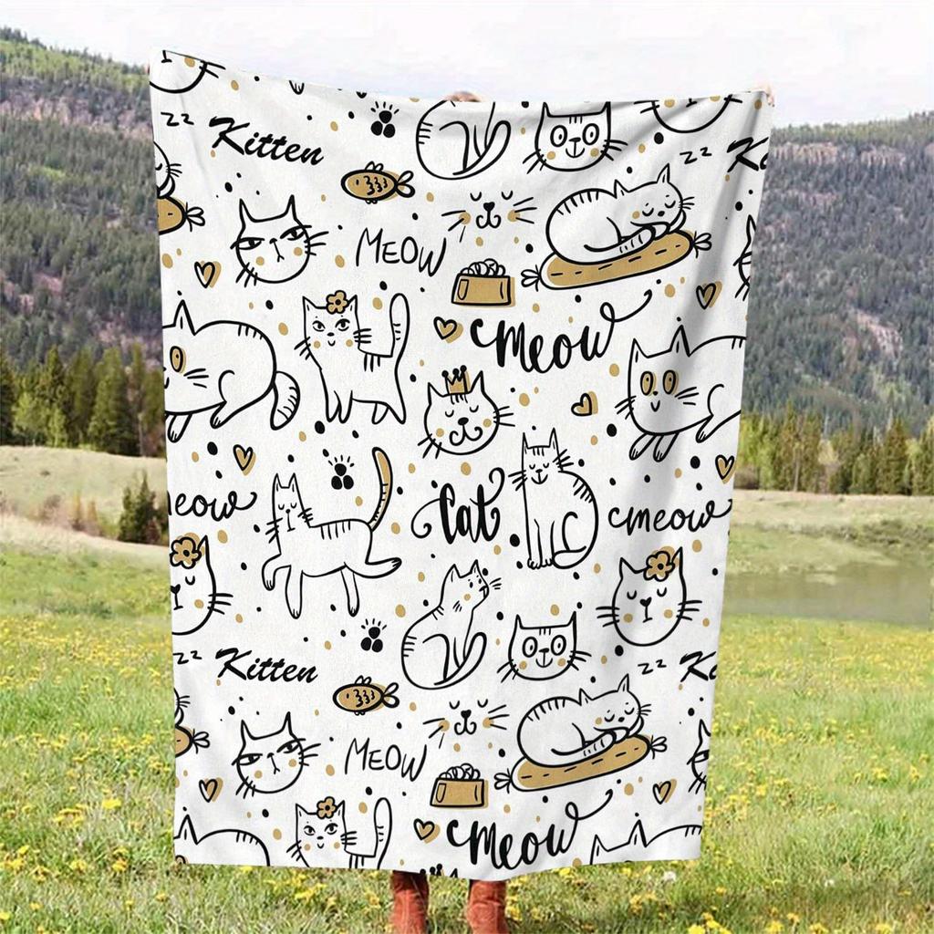 Cute Cat Pattern Blanket - Soft Cozy Throw with Meow Design, Perfect for Home Decor, Unique Gift for Cat Lovers