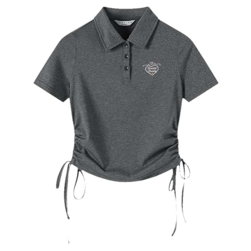 TonLion Women s Drawstring Short Sleeve Polo Shirt M