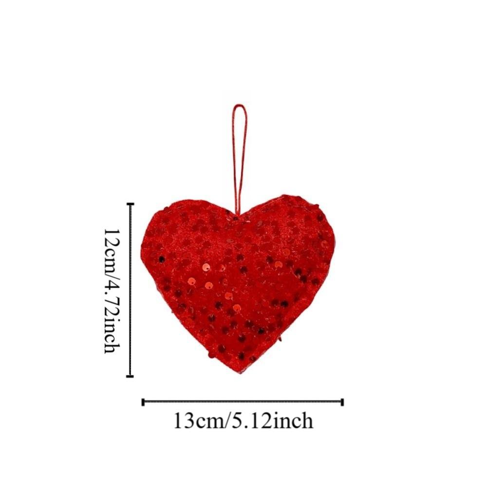 2pcs Elegant Glitter Heart Shaped Pendant with Hanging Rope Vivid Sequin Decorative Supplies Pink Red Handmade Love Key Ring