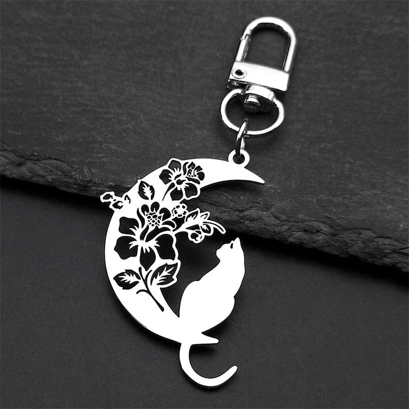 Aesthetic Cat Flower Moon Crescent Necklace for Women Men Stainless Steel Silver Color Bohemia Chain Gift Jewelry Collar 3220