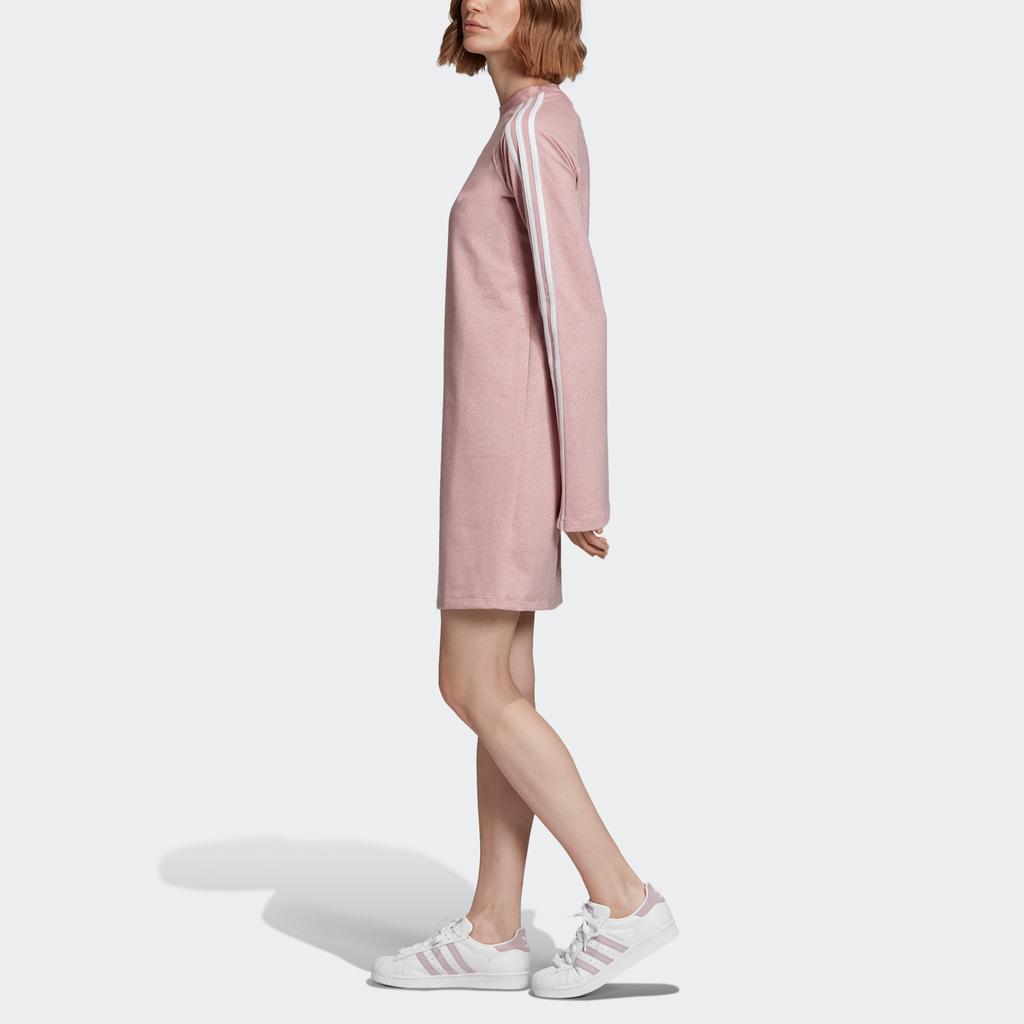 Adidas Originals Glitter Dress Three Stripes Long Sleeve Dress Women dresses Pink ED4783