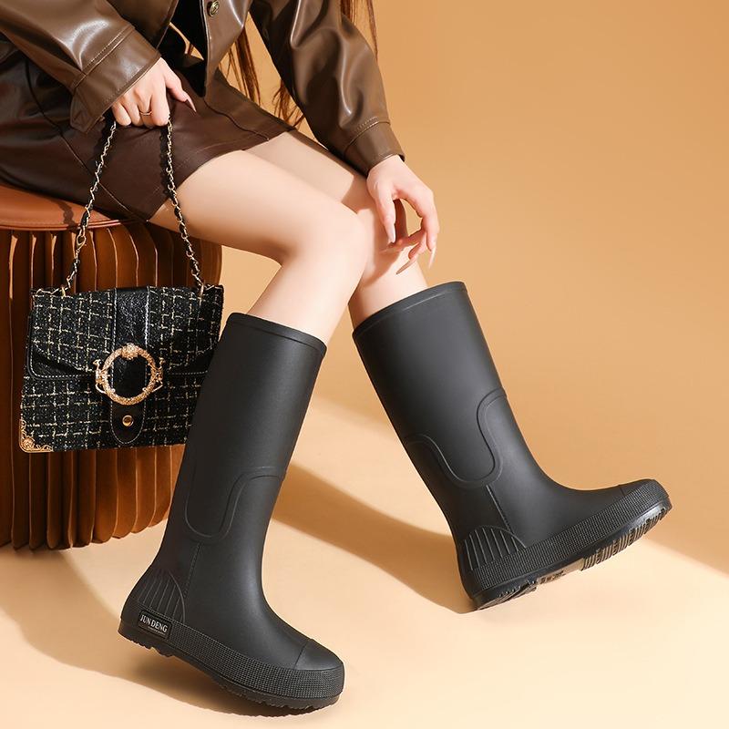 Spring and Autumn Khaki Brown Tall Women's Rain Shoes Versatile Women's Rubber Shoes Waterproof Shoes Red Long Water Boots Rainy Day Travel Shoes