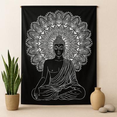 Double Bedspread, Black And White Buddha Wall Hanging