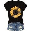 Europäische Größe 2026 Sonnenblume Leopard Muster Damen Sommer Schwarz Rundhals Kurzarm T-Shirt, Damen Klassisches Schwarzes Rundhals T-Shirt