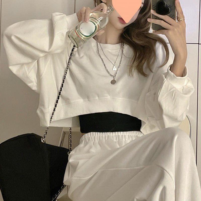 High Waist Short Sweatshirt Women's Loose Long Sleeve T-shirt Top