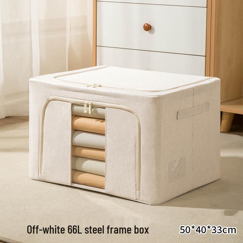 Tianshan Cotton and Linen Foldable Storage Box with Steel Frame & Washable PP Bottom for Clothes & Quilts