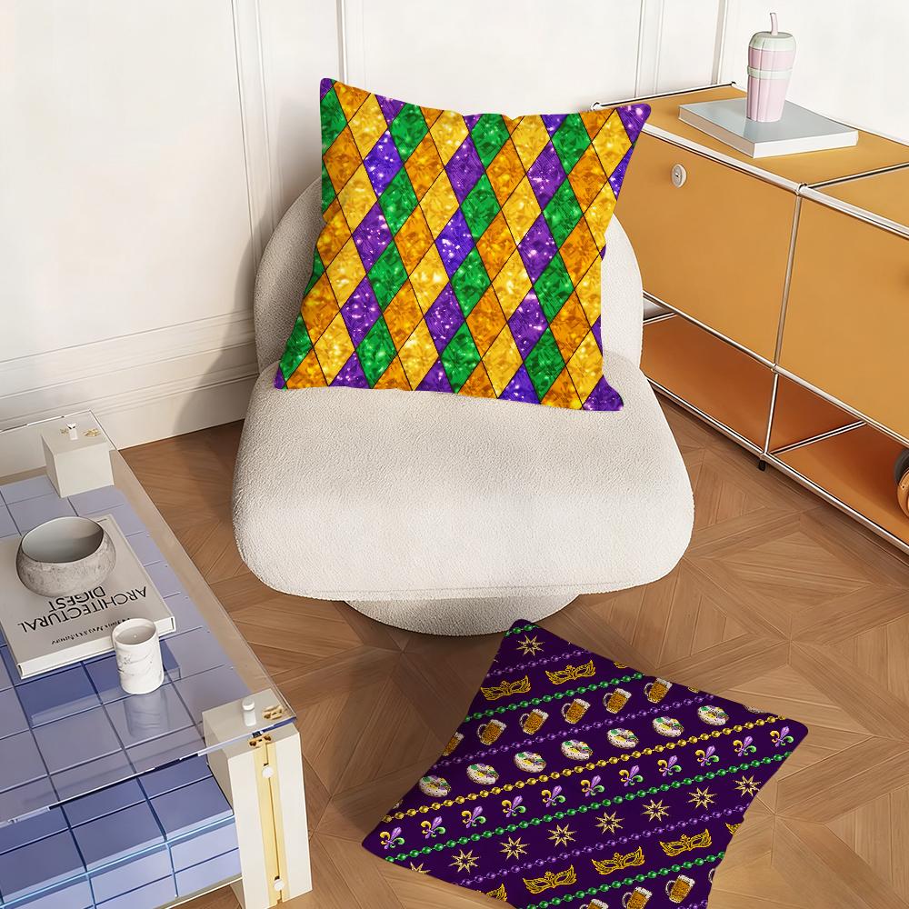 Happy Mardi Gras 2026 Pillow Case Bedroom Sofa Living Room Backrest Decoration Square Cushion Nap Time
