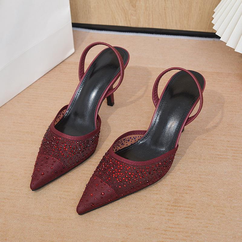 ZA2025 Damen Glänzende Netz-Mules mit Hohem Absatz und Offenem Rücken, Ankunft Frühjahr 2026, Sandalen mit Spitze.