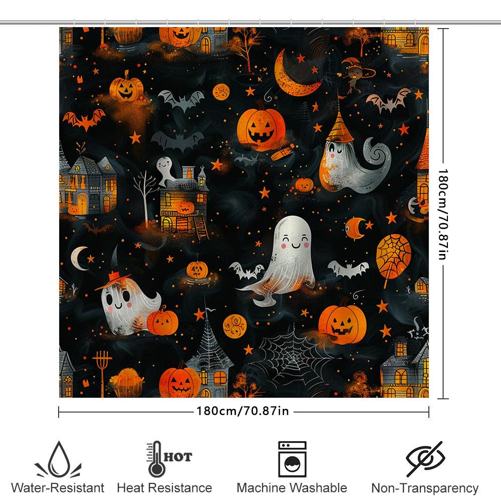 Halloween Decor Shower Curtain Spooky Ghosts Pumpkins Halloween-Themed Bathroom Shower Curtains For Kids' Bathrooms