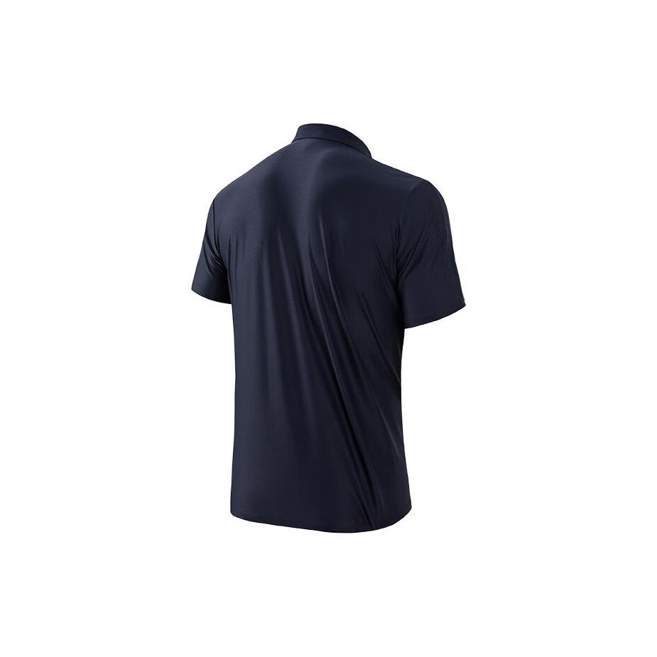 Anta Training Series Letter Print Breathable Short Sleeve Polo Shirt Men Tops Midnight-Blue 152337143-3