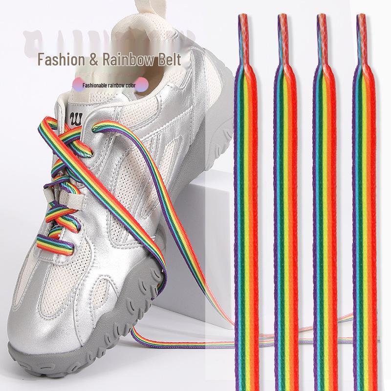 Živé gradientní ploché tkaničky pro pánskou a dámskou ležérní sportovní obuv - Duhový potisk