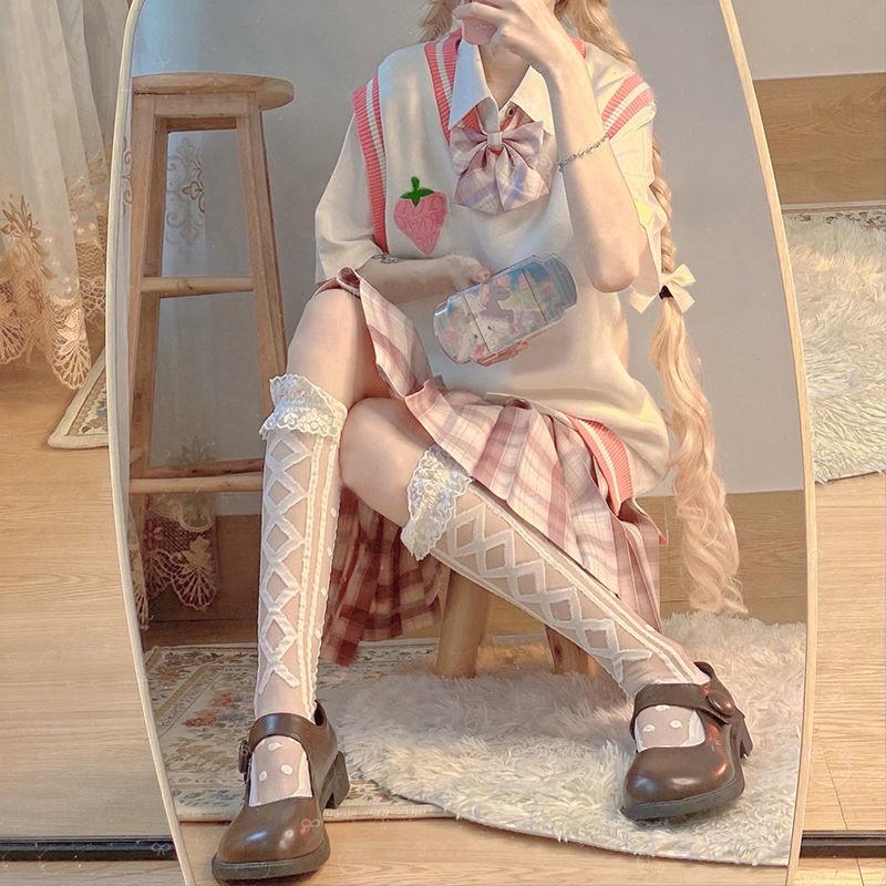 Japanese Style Sweet Calf Glass Silk Socks Spring Summer Cute Lace Ruffle White Knee High Socks Thin