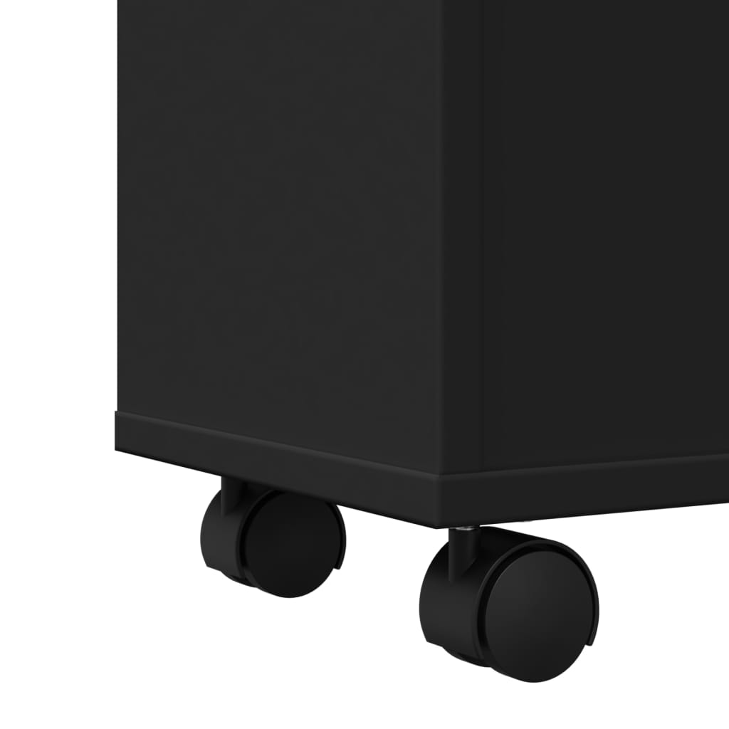 Narrow Bathroom Cabinet with Casters Black Particleboard