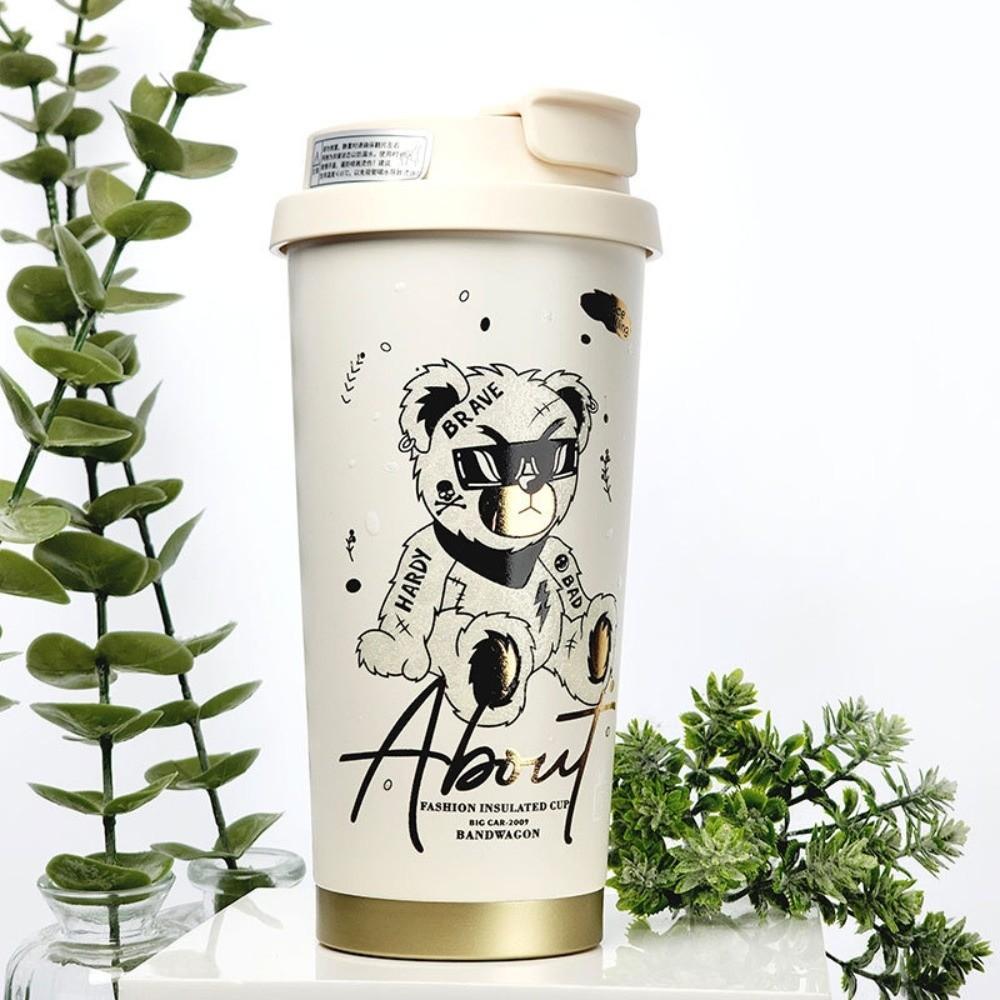 

Cartoon Bear Printed Water Cup 520ML Coffee Cup Portable Insulated Cup срібний