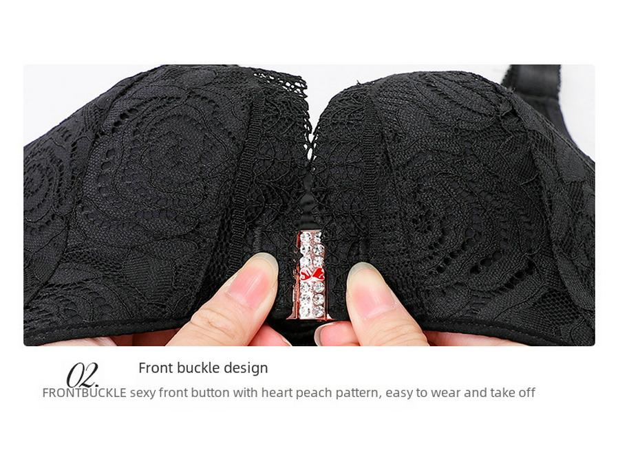 Sutien dantelat mărime mare fără sârmă cu închidere frontală, suport lateral și spate reglabil