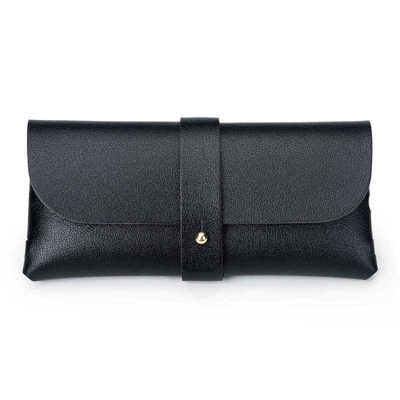 Snap-Button PVC Leather Eyeglass and Sunglasses Case - Soft Black and White Design
