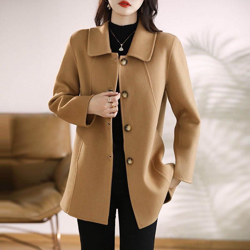 Single-breasted Fashion Woolen Coat Women Autumn Winter Slim Elegant Woolen Overcoat Windbreaker Outerwear Female