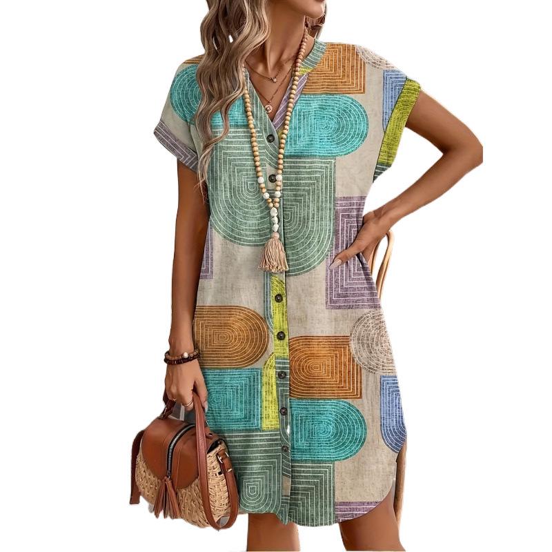 Dámské šaty s geometrickým vzorem, výstřihem do V a slim-fit střihem - Edice 2025