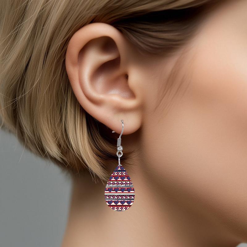 Independence Day Earrings American Flag Square and Love Heart PU Leather Earrings Fashion Earrings Holiday Gifts for Friends