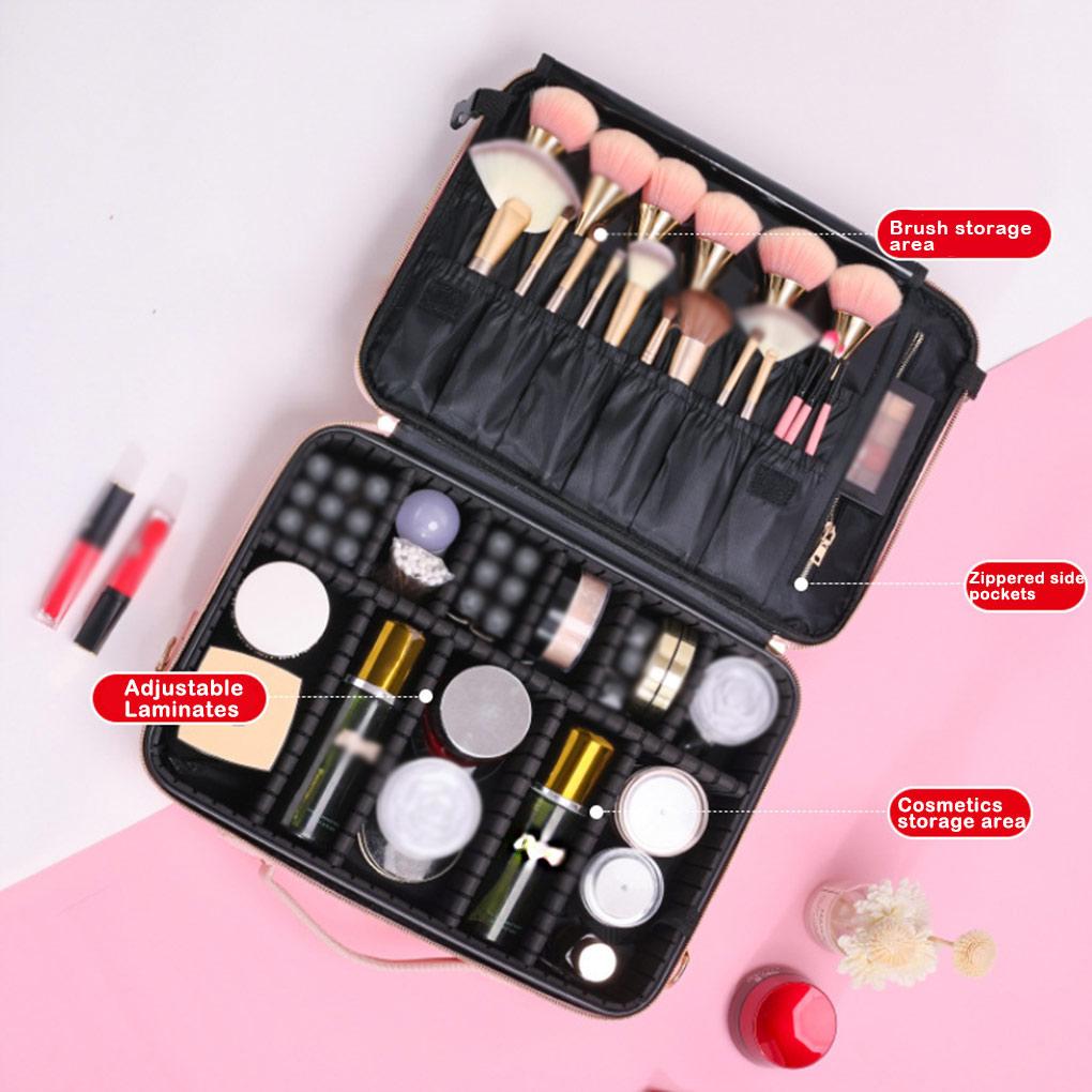 Makeup Bag Professional Toiletry Organizer Carrier Pouches Large Capacity Zipper PU Fabric Cosmetic Storage Bags Suitcase