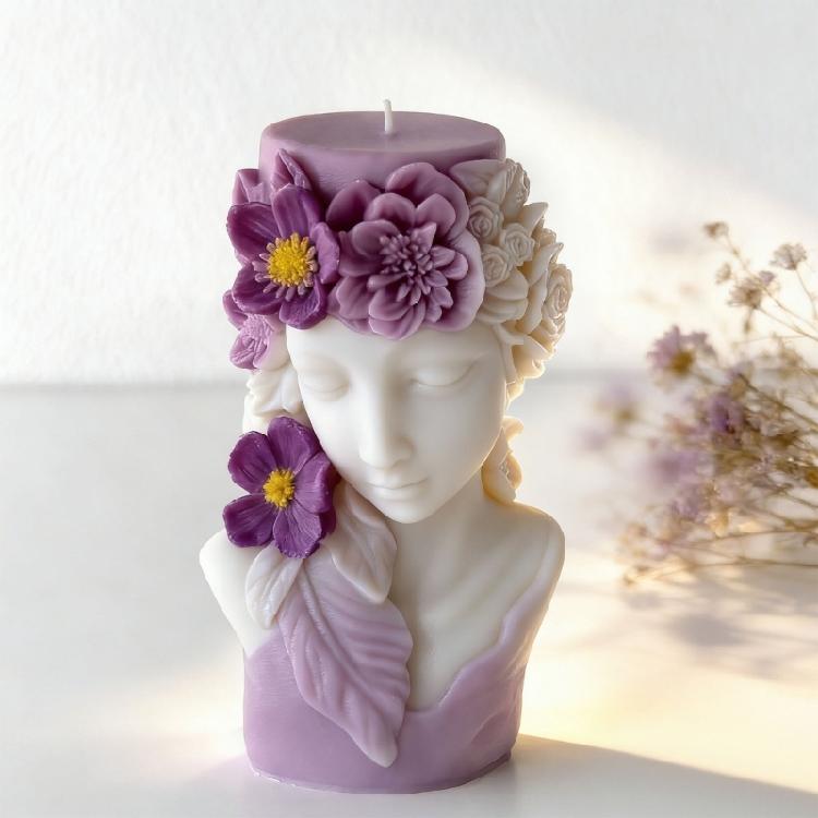 Flower Girl Embossed Cylinder Candle Silicone Mold For Handmade Candle Soap Chocolate Home Decoration and Resin Casting