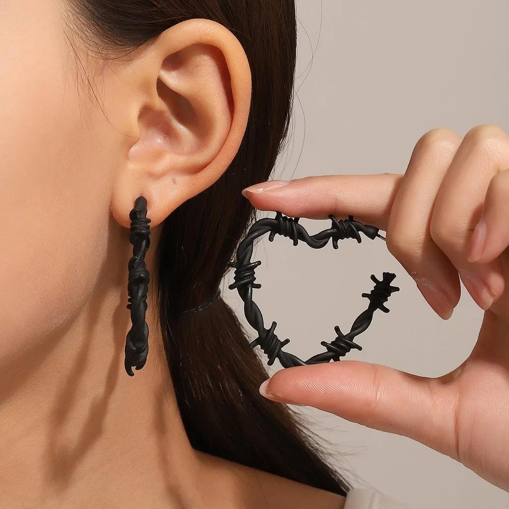 Gothic Heart Thorn Earrings Punk Hip-Hop Style Holiday Party Accessories