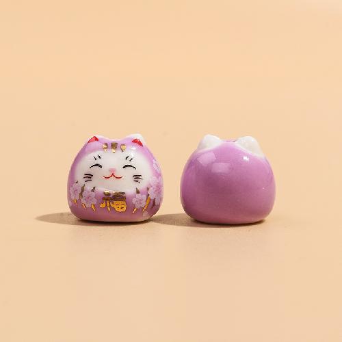 Ceramic Laifu Lucky Cat Color Cat Bracelet Pendant Vertical Hole Color Cat Beaded Pendant Accessories Dharma Cat Accessories