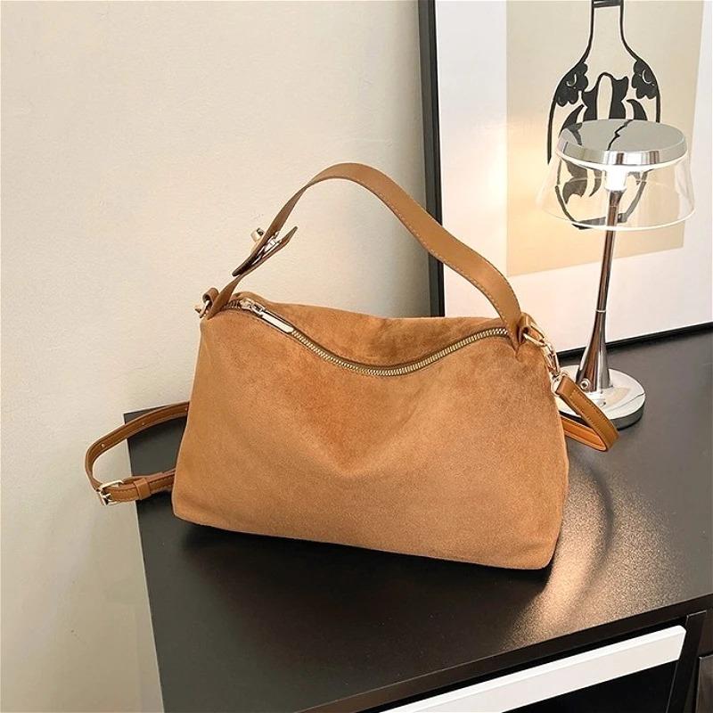 Faux Suede Solid Color Zipper Shoulder Bag 2026 Winter Exquisite Simple Casual Bags Durable for Daily Commuting Women's Handbags