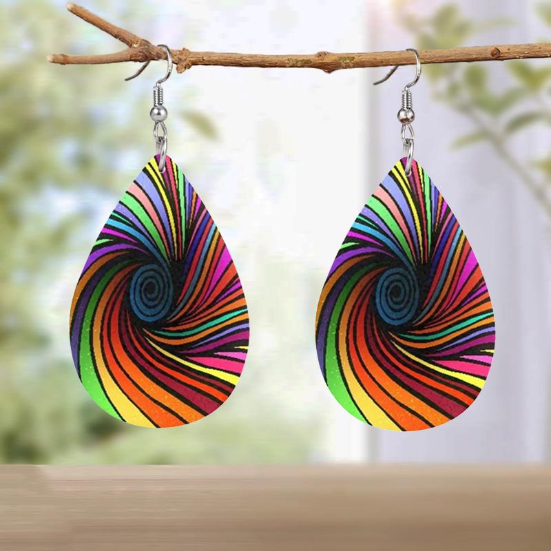 Creative Colorful Vortex PU Leather Earrings for Women Cool Earrings Double-sided Printed Drop Earrings Fashion Versatile Earring Accessories