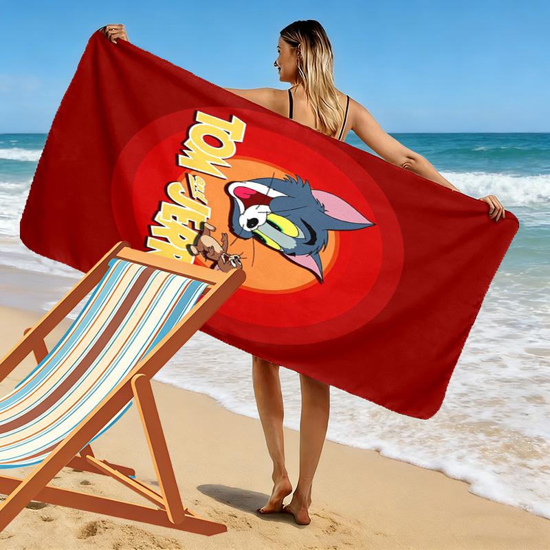 Classic Cartoon Duo: Tom Jerry beach towel Portable for travel beach Outdoor pool towel swim seaside beach printing Comfort Outdoor picnic beach mat