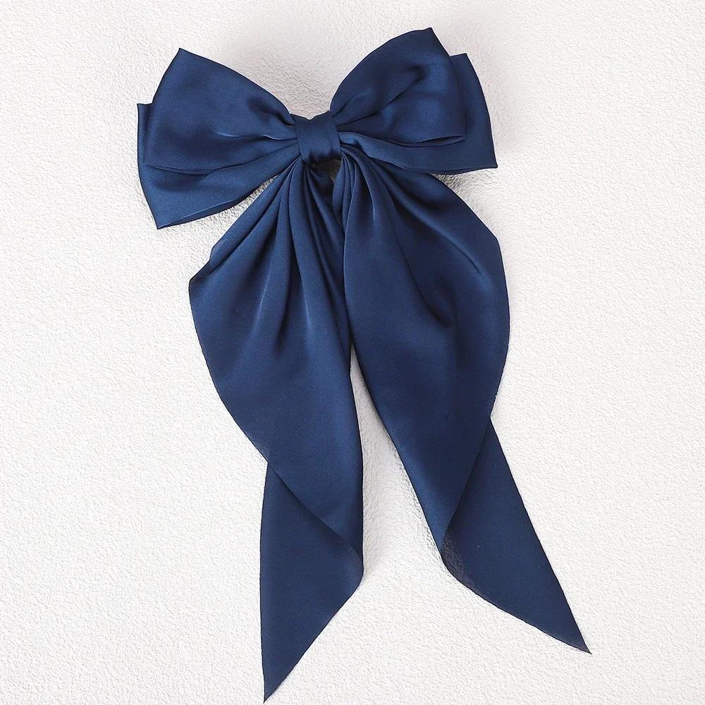 3Styles Girls Long Big Bow Float Satin Clips Back Head Hair Clip Wine Red with The Same Temperament Elegant Hair Accessories