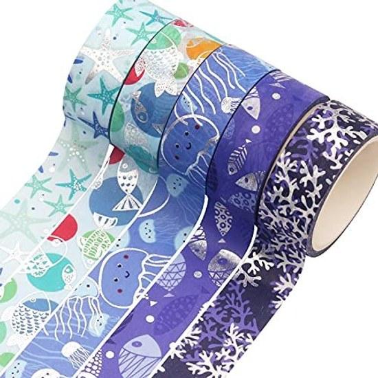 Masking tape 10 pieces set washi ocean blue silver foil DIY craft journal planner scrapbook wrapping gift decoration