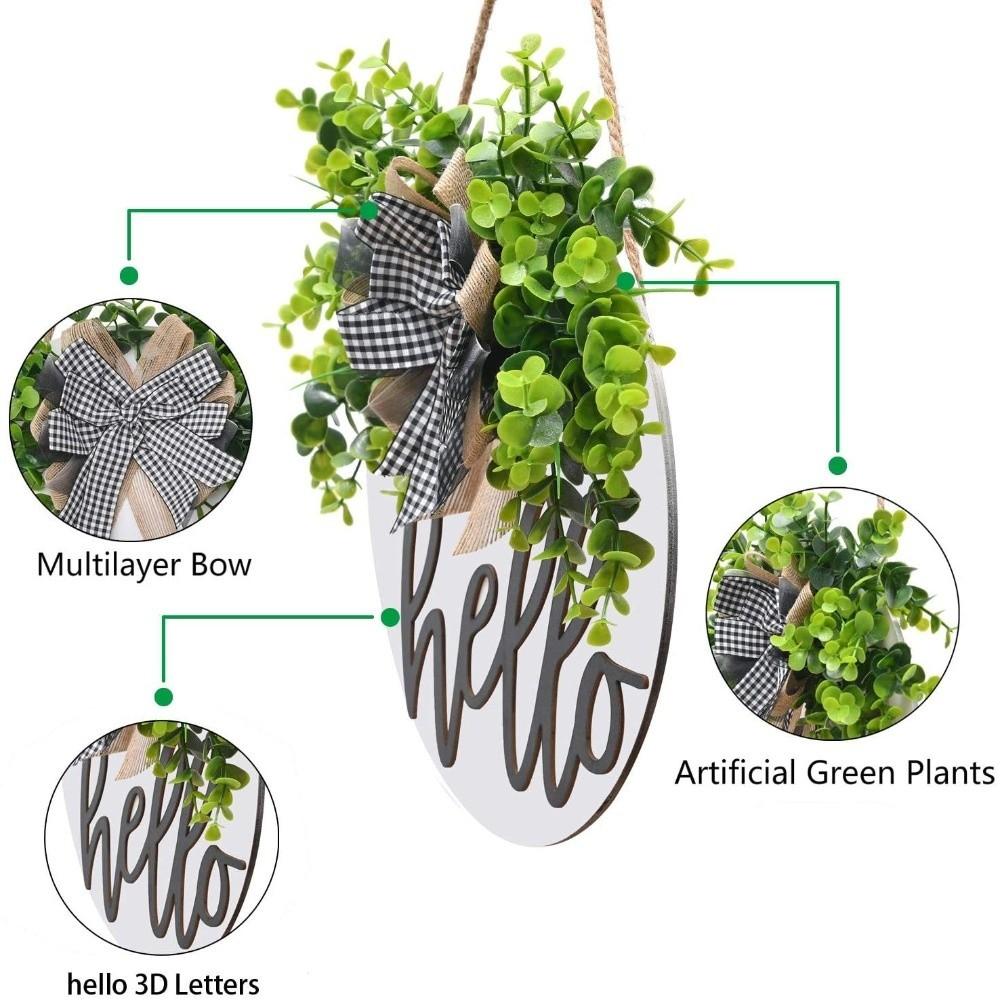 Bowknot Door Wreath Artificial Plant Wall Art Garlands Hanging Decoration Outdoor Decor