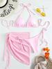 Bikini Set Donna Marrone Liscio Sexy Costine Scollo a Nodo Push Up Costume da Bagno con Gonna in Rete 2026 Donna Costume da Bagno Brasiliano Copricostume