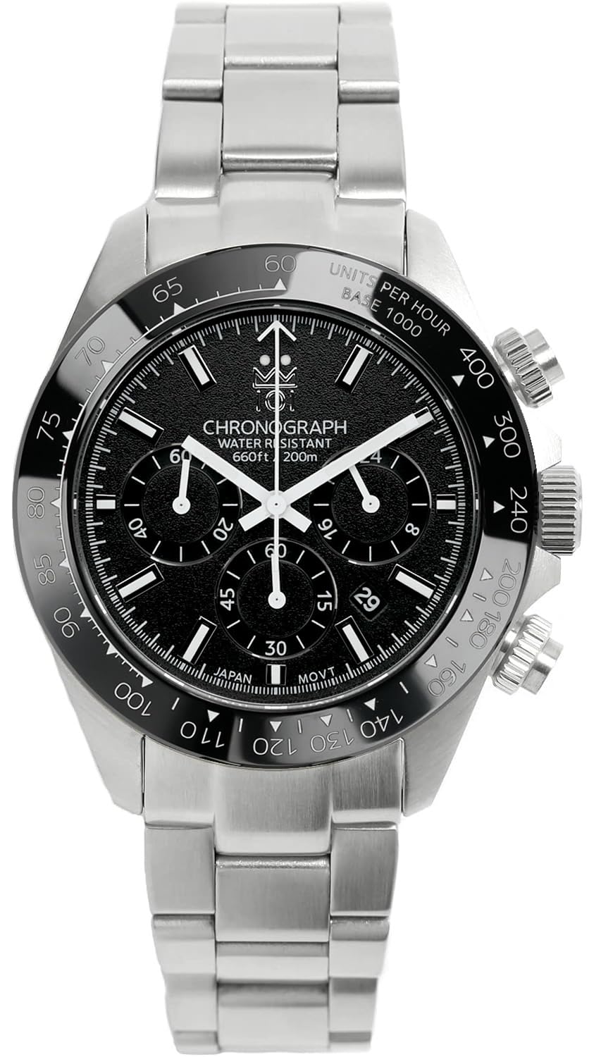 

[HYAKUICHI 101] Мужские часы-хронограф Hyakuichi Diver s Chronograph Watch, водонепроницаемость 20 АТМ, кварцевый керамический безель с указателем даты, черный и матовый белый BKWH