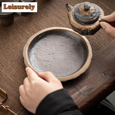 Japanese Gilded Iron Glazed Pot Bearing Holder Creative Humble Round Dry Brew Table Tray Fruit Plate Kung Fu Teaware Ornaments