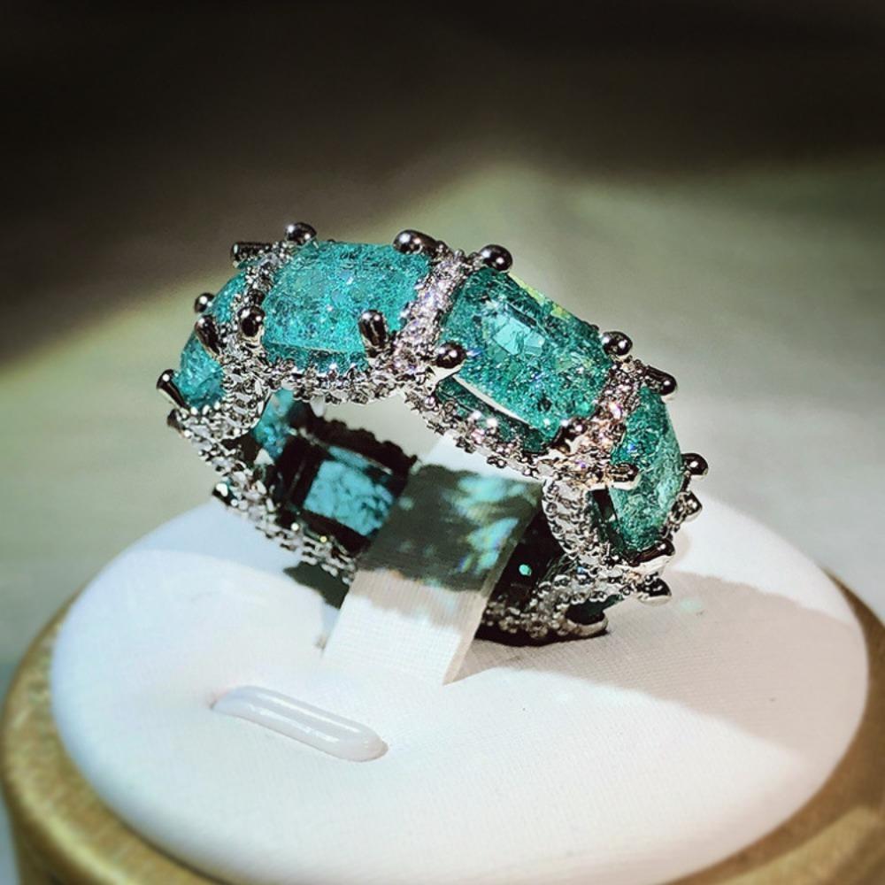 Simulated Gemstone Ring, High-end Jewelry Set with Aquamarine Gemstone Topaz Ring Fashion Wedding Jewelry Gift