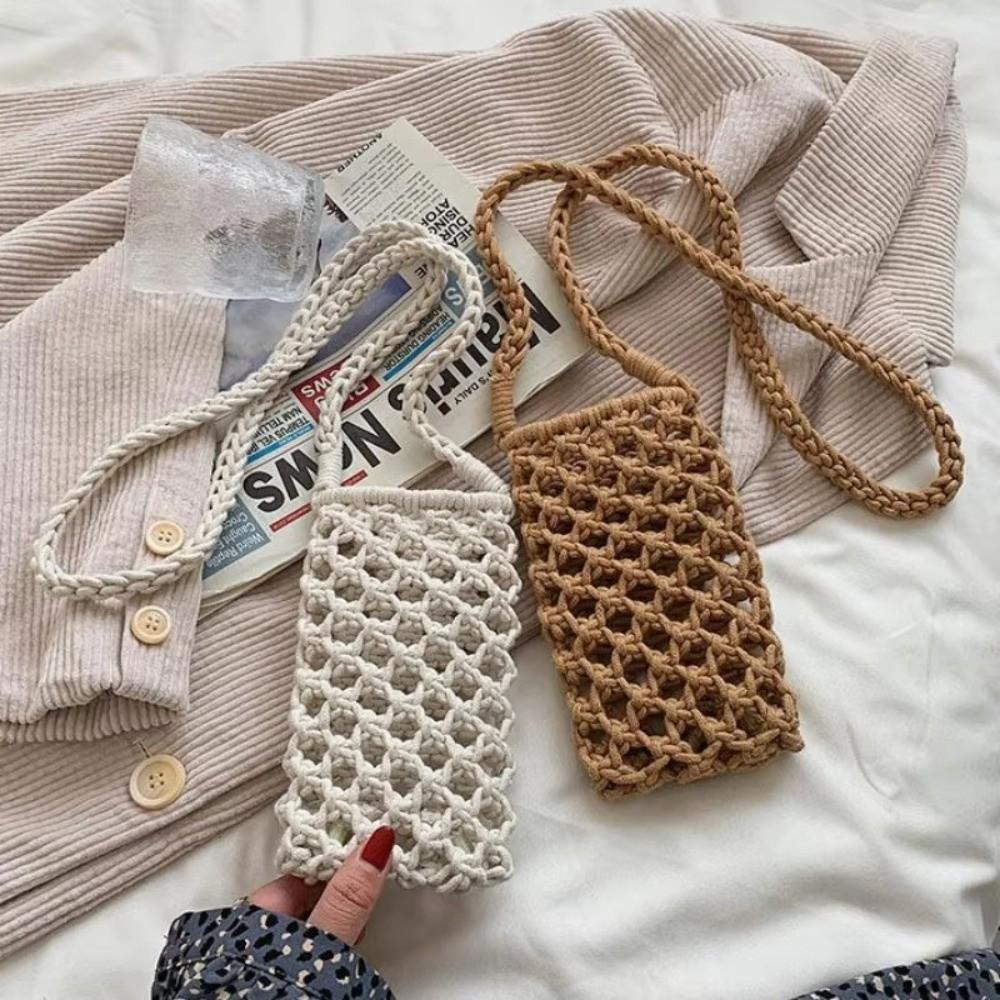 Borsa Portafoglio per Telefono Portatile alla Moda Intrecciata Vuota Monocolore Borsa per Cellulare Uncinetto Leggera Borsa a Spalla Borsa a Mano Regali