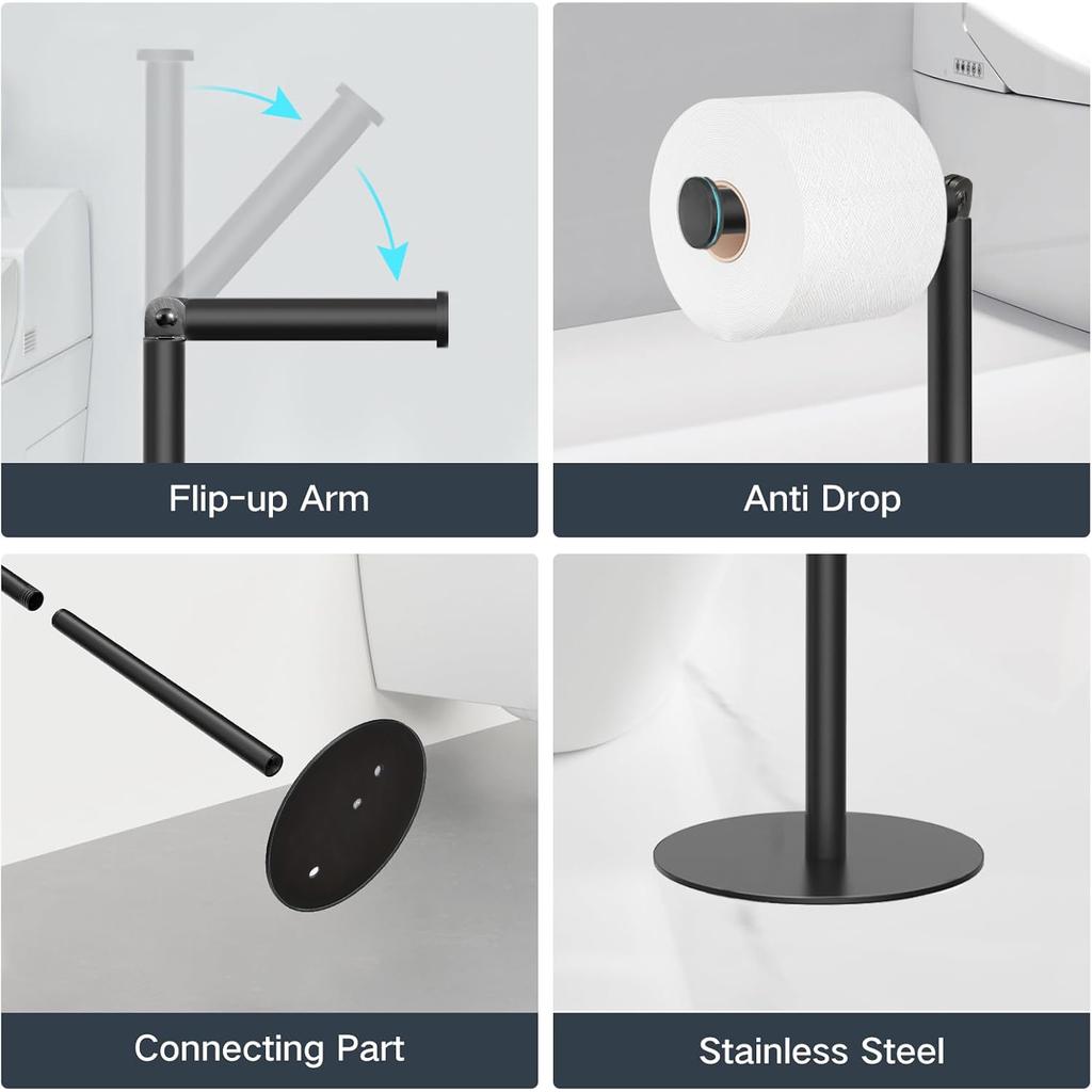 Toilet Paper Holder with Weighted Base Stainless Steel Toilet Paper Holder Free Standing Paper Storage Organizer for Bathroom